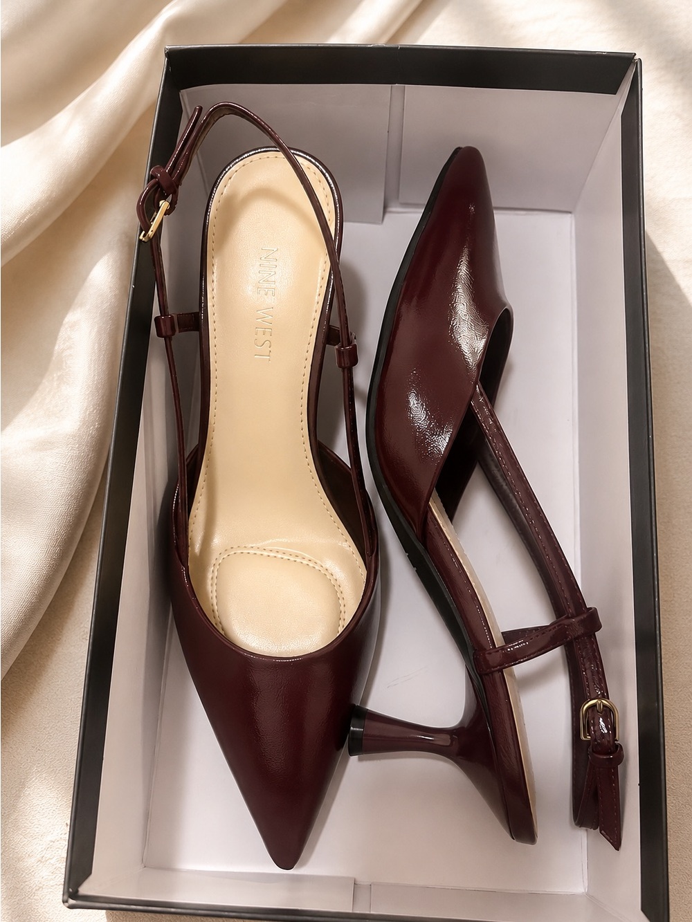 Nine West Women's Wine Pointed Slingback Kitten Heels
